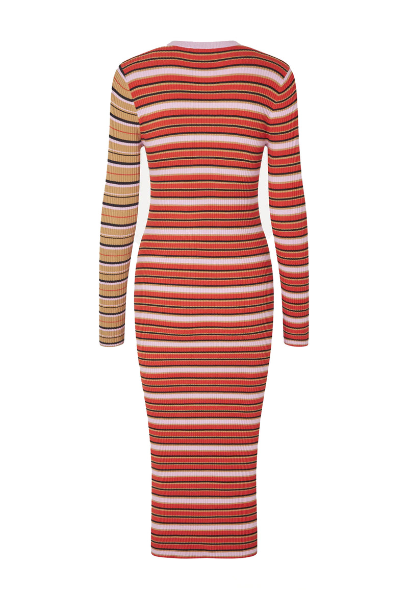 2356 Knitted Dress | Cream Pink Stripes