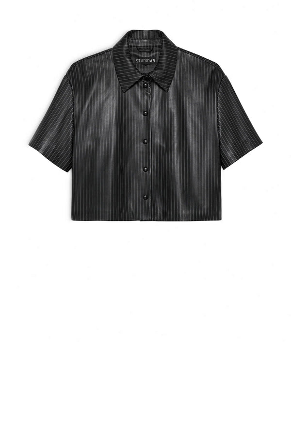 Macaya leather blouse | Pinstripe