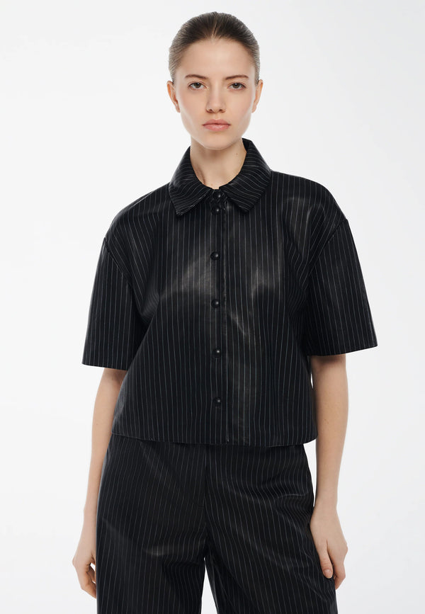 Macaya leather blouse | Pinstripe