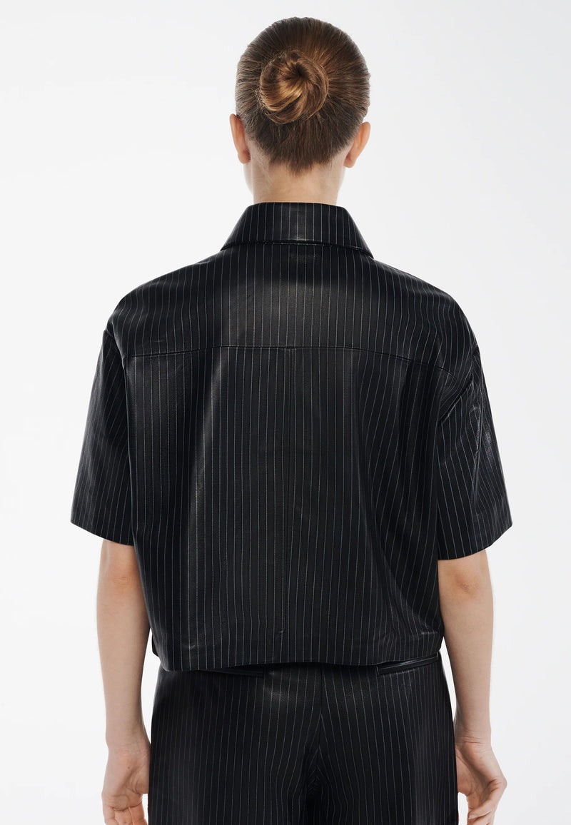 Macaya leather blouse | Pinstripe