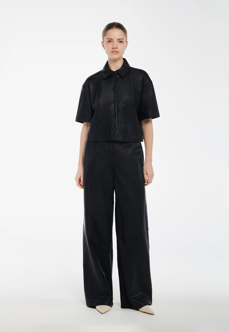 Macaya leather blouse | Pinstripe