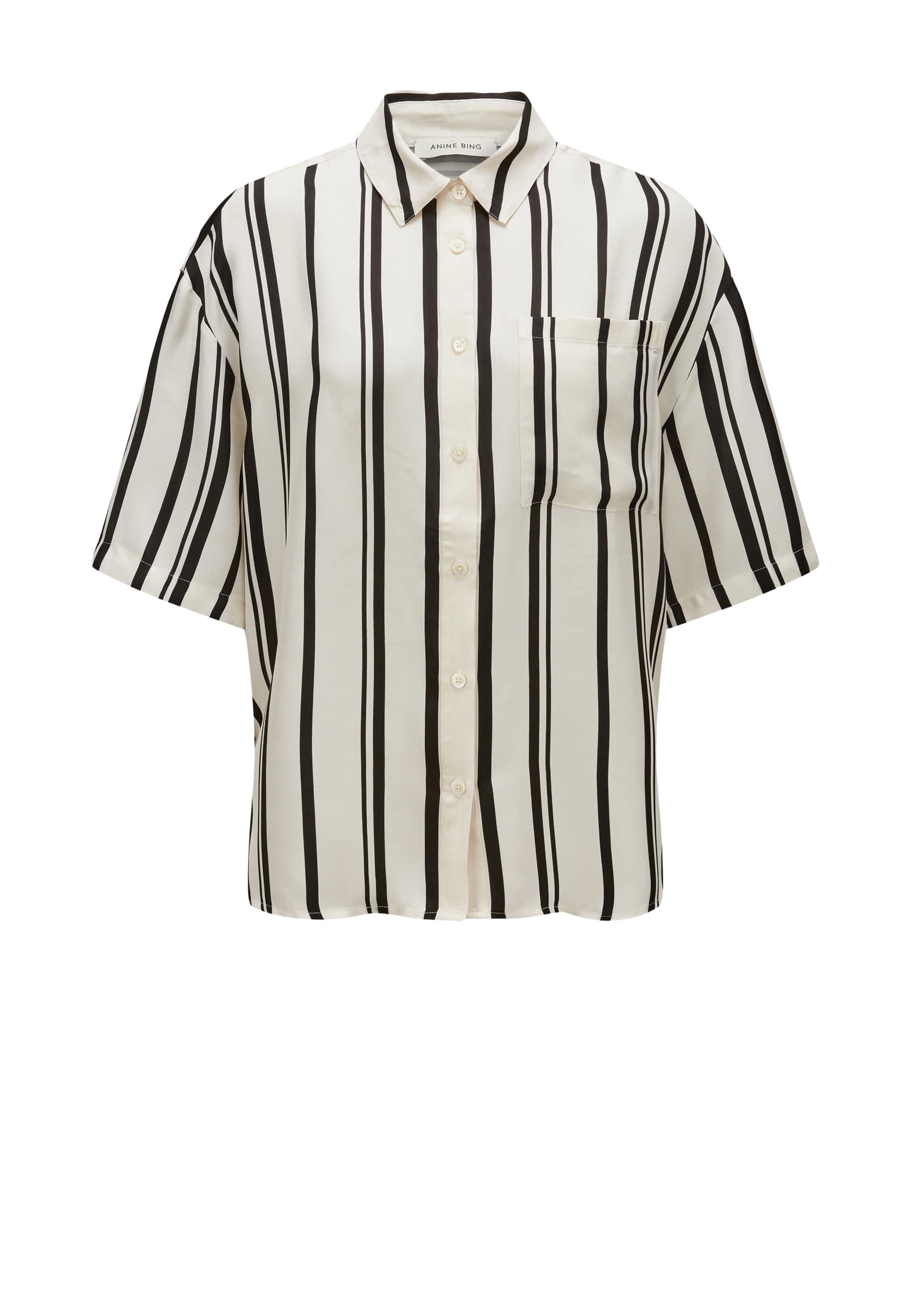 Coco Bluse | Ivory and Black Monogram Stripe
