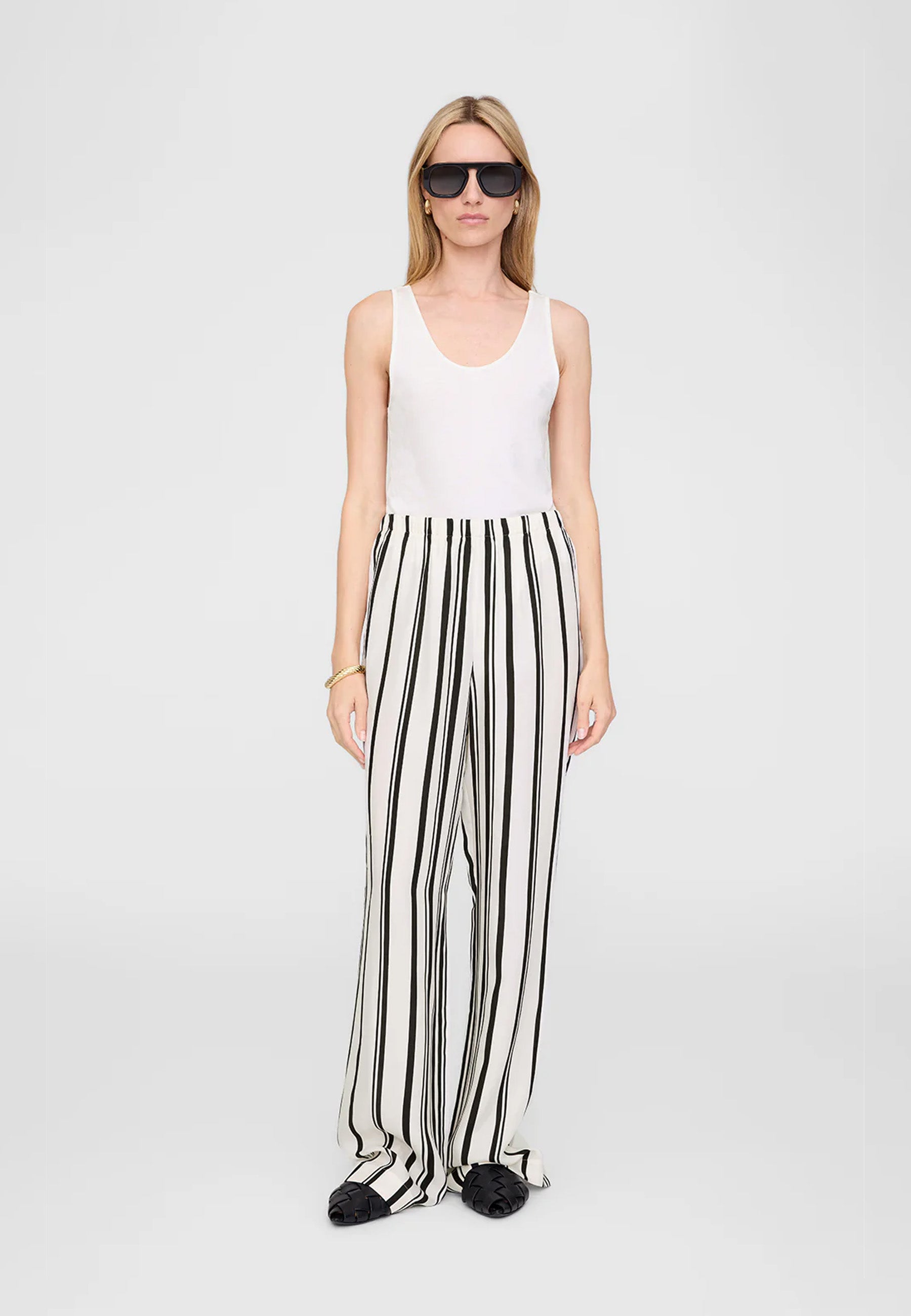 Elain Hose | Ivory and Black Monogram Stripe
