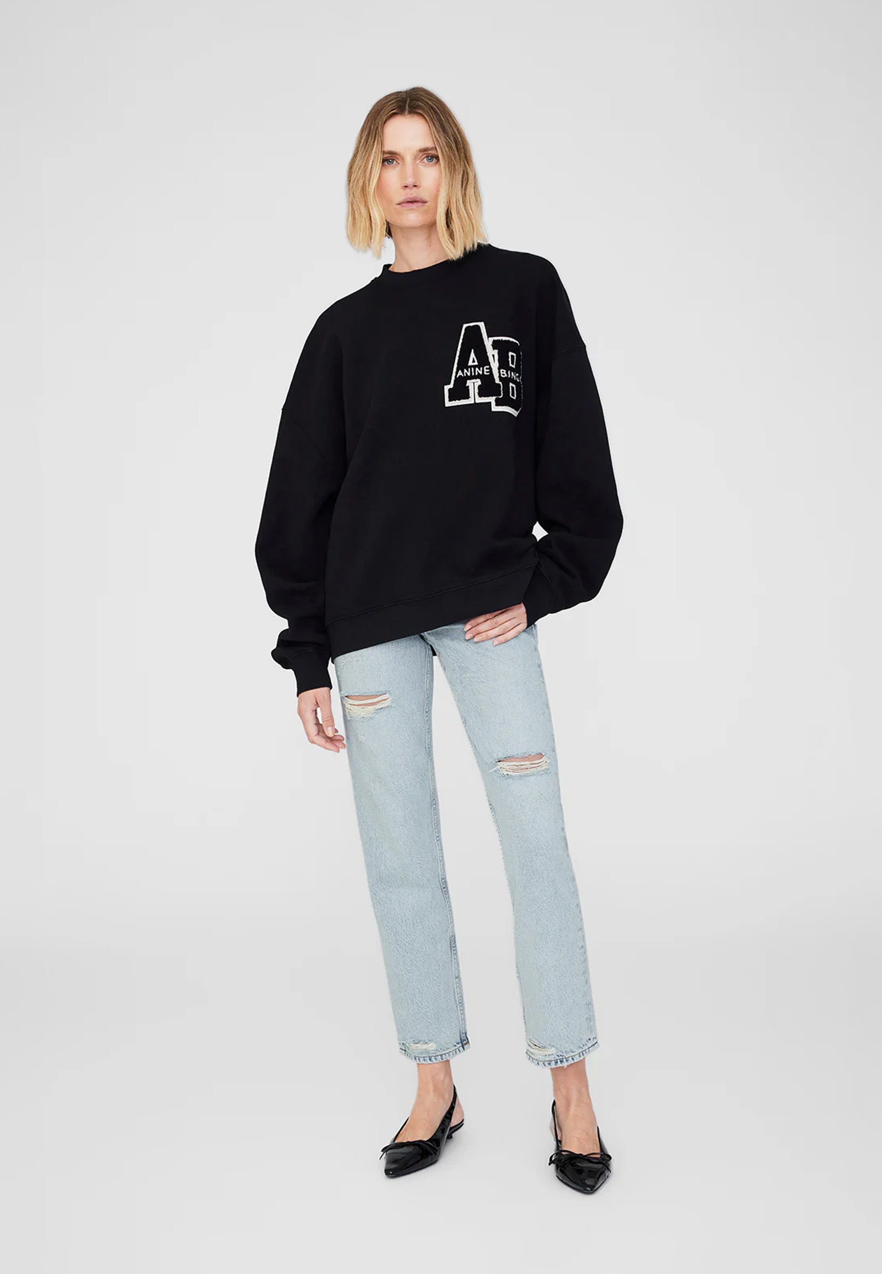 Miles Oversized Sweatshirt | Letterman Black