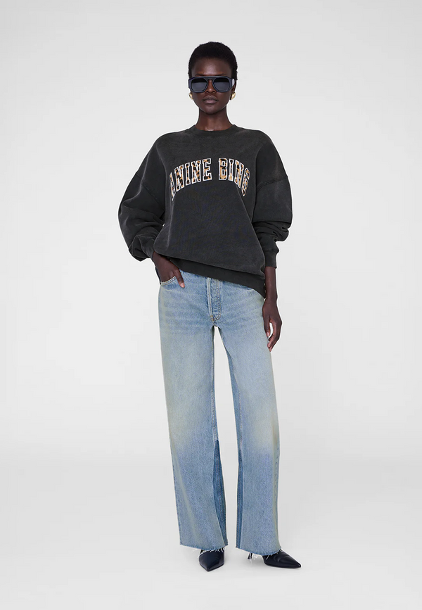 Miles Sweatshirt | Anine Bing Leopard Black Washed
