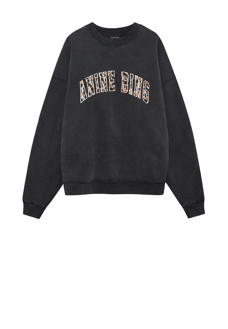 Miles Sweatshirt | Anine Bing Leopard Black Washed