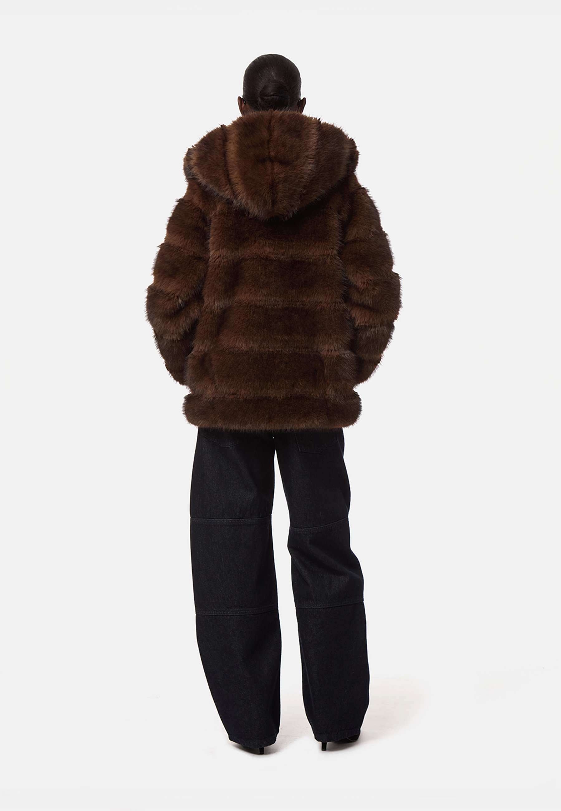 Cel Hooded Faux Fur Kurzmantel | Brown Mink