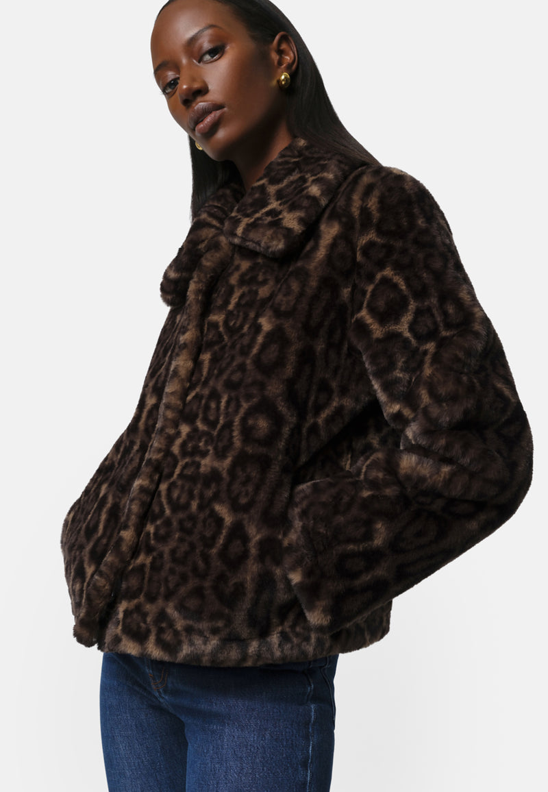 Elis Fake Fur Jacke | Dark Leopard