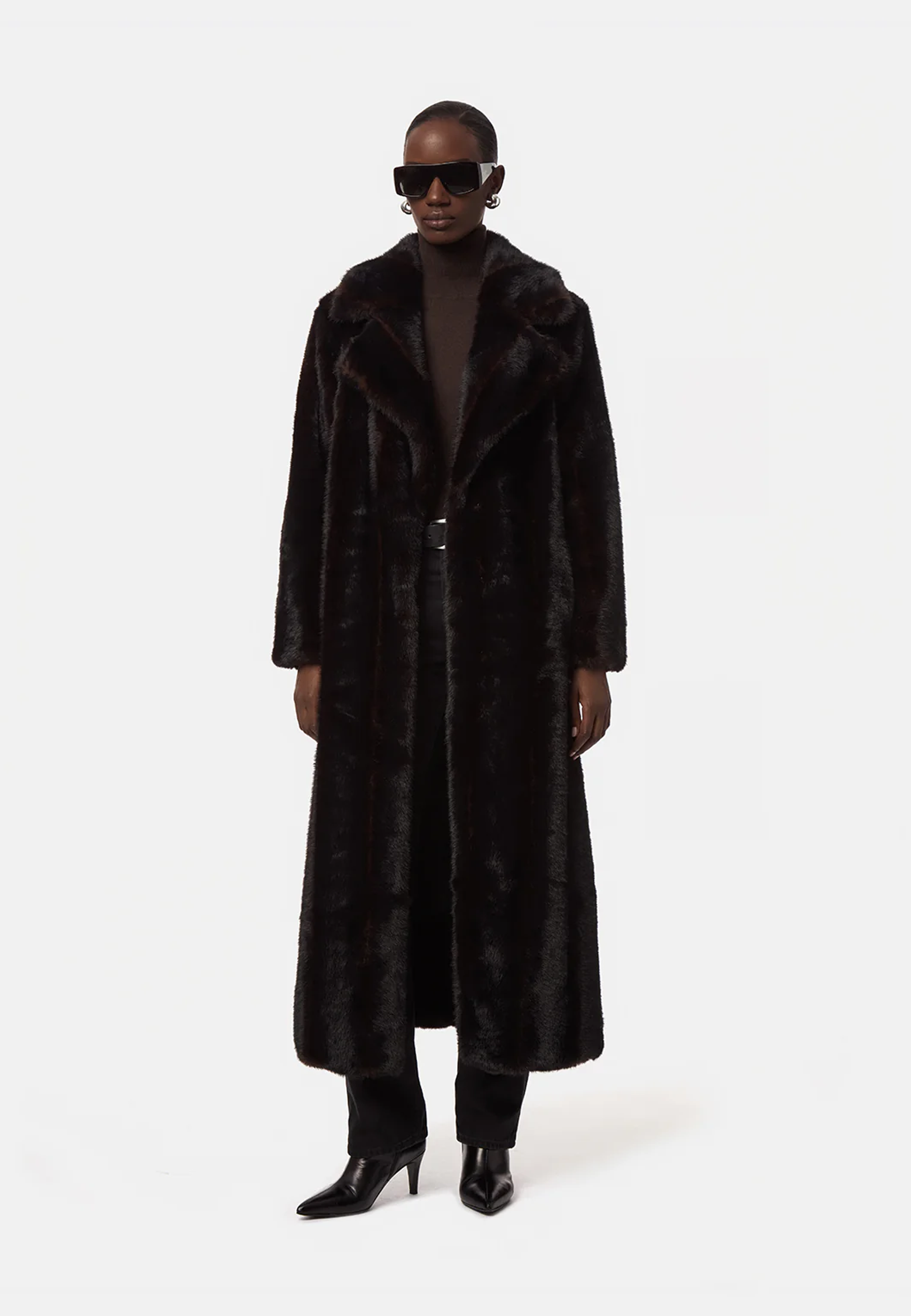 Gabrielle Faux Fur Mantel | Noir Shaved Mink