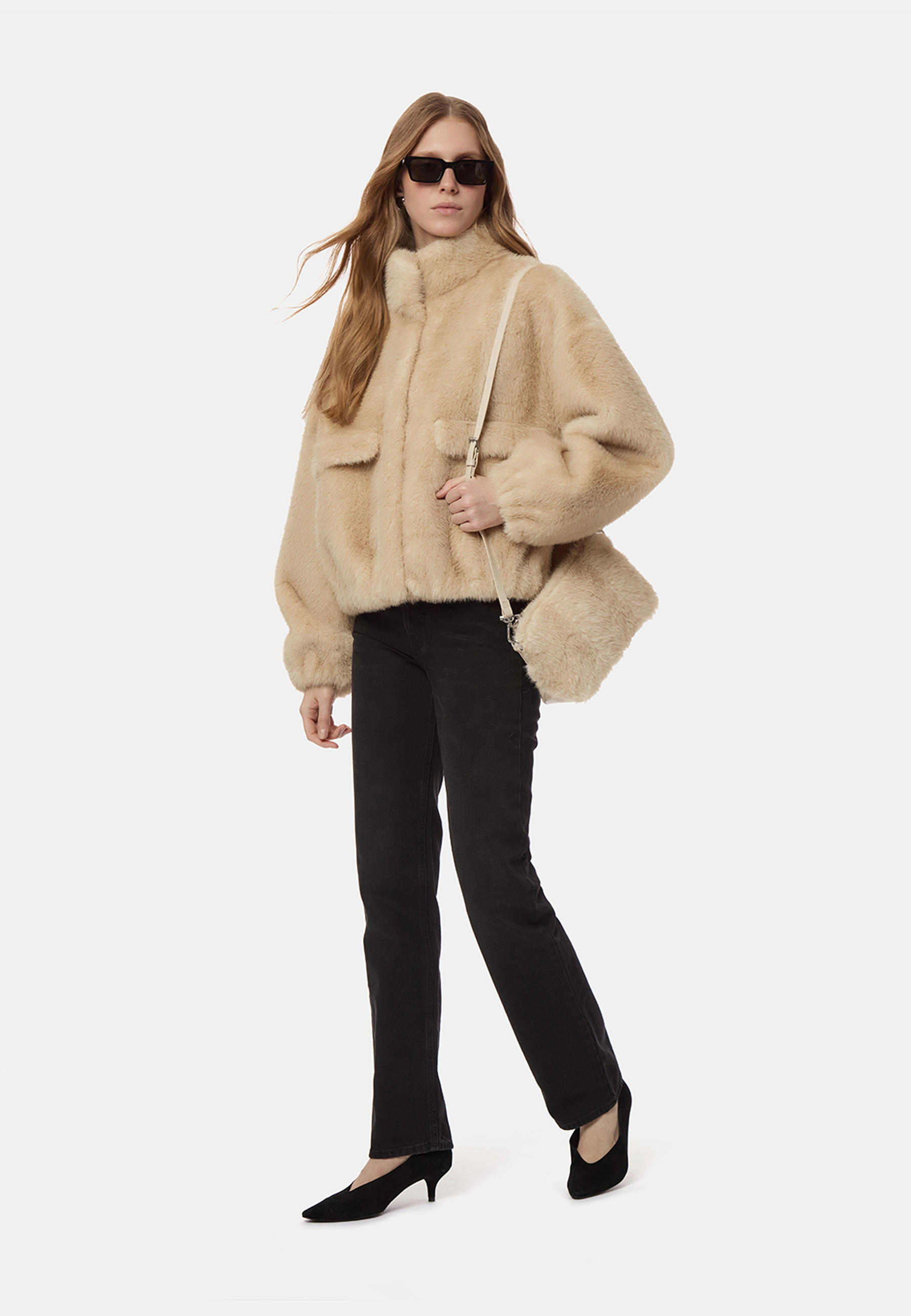 Iris Faux Fur Bomberjacke | Latte Shaved Mink