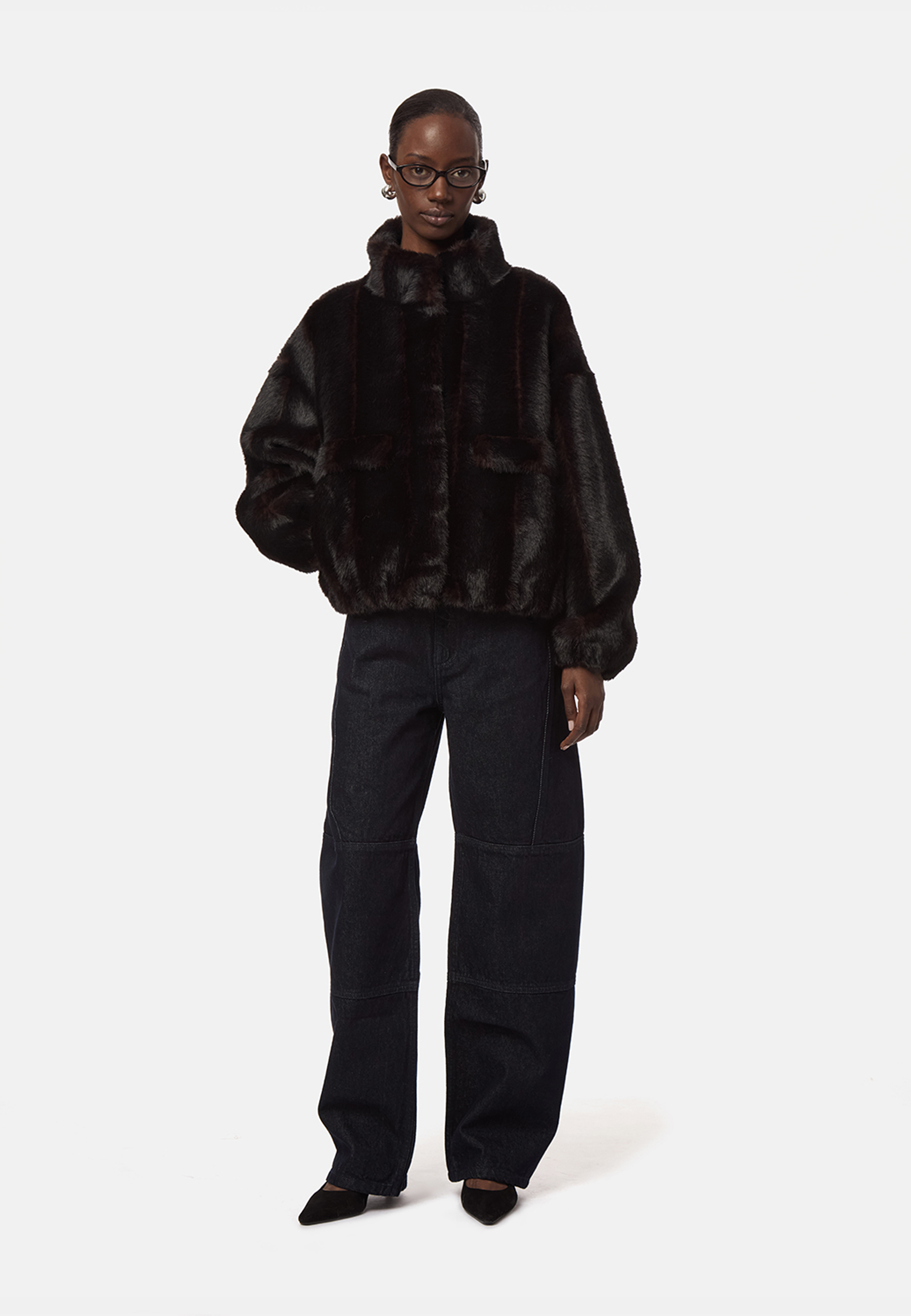 Iris Faux Fur Bomberjacke | Noir Shaved Mink