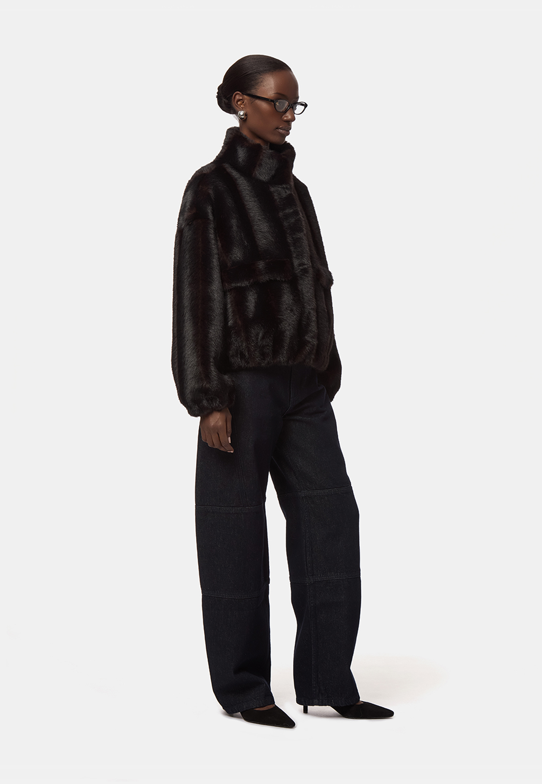Iris Faux Fur Bomberjacke | Noir Shaved Mink