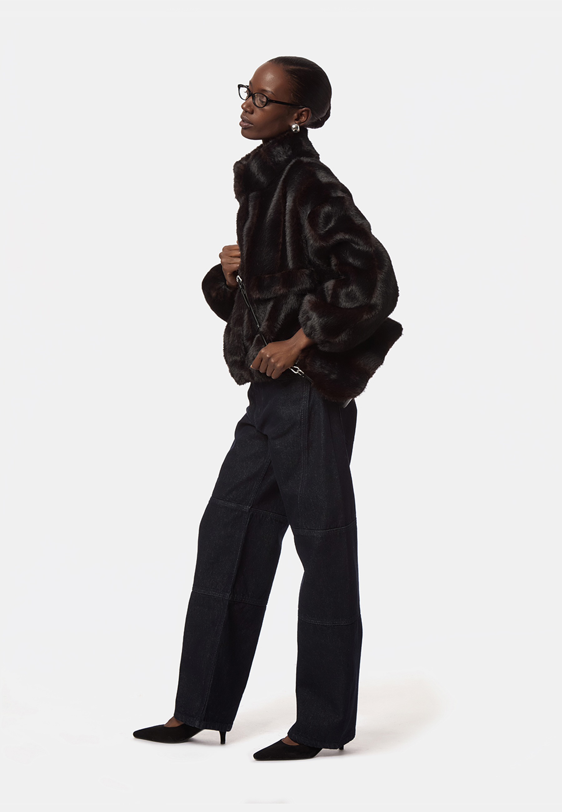 Iris Faux Fur Bomberjacke | Noir Shaved Mink
