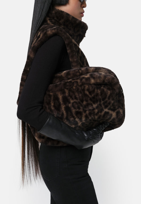 Jumbo Fake Fur Clutch | Dark Leopard