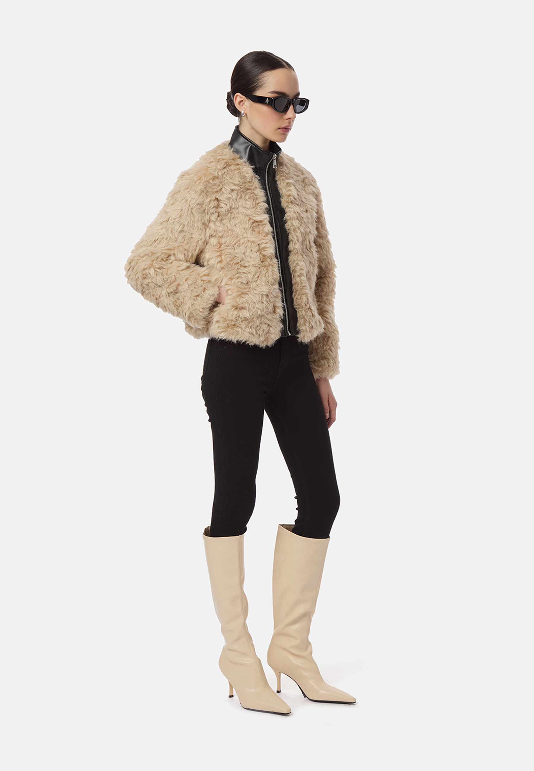 Lillet Patchwork Bomberjacke | Noir Bone Sherpa