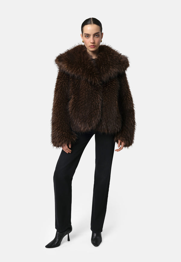 Yara Fake Fur Jacke | Dark Brown Fox
