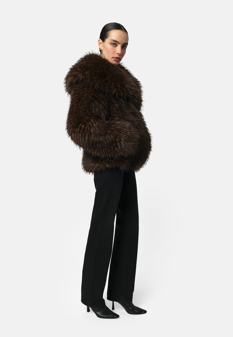 Yara Fake Fur Jacke | Dark Brown Fox