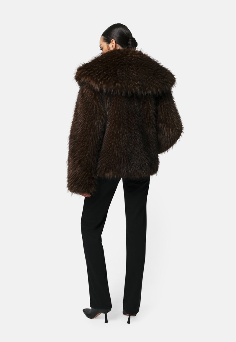 Yara Fake Fur Jacke | Dark Brown Fox