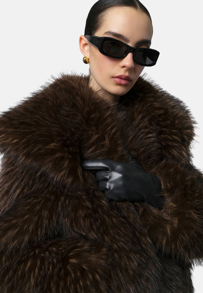 Yara Fake Fur Jacke | Dark Brown Fox
