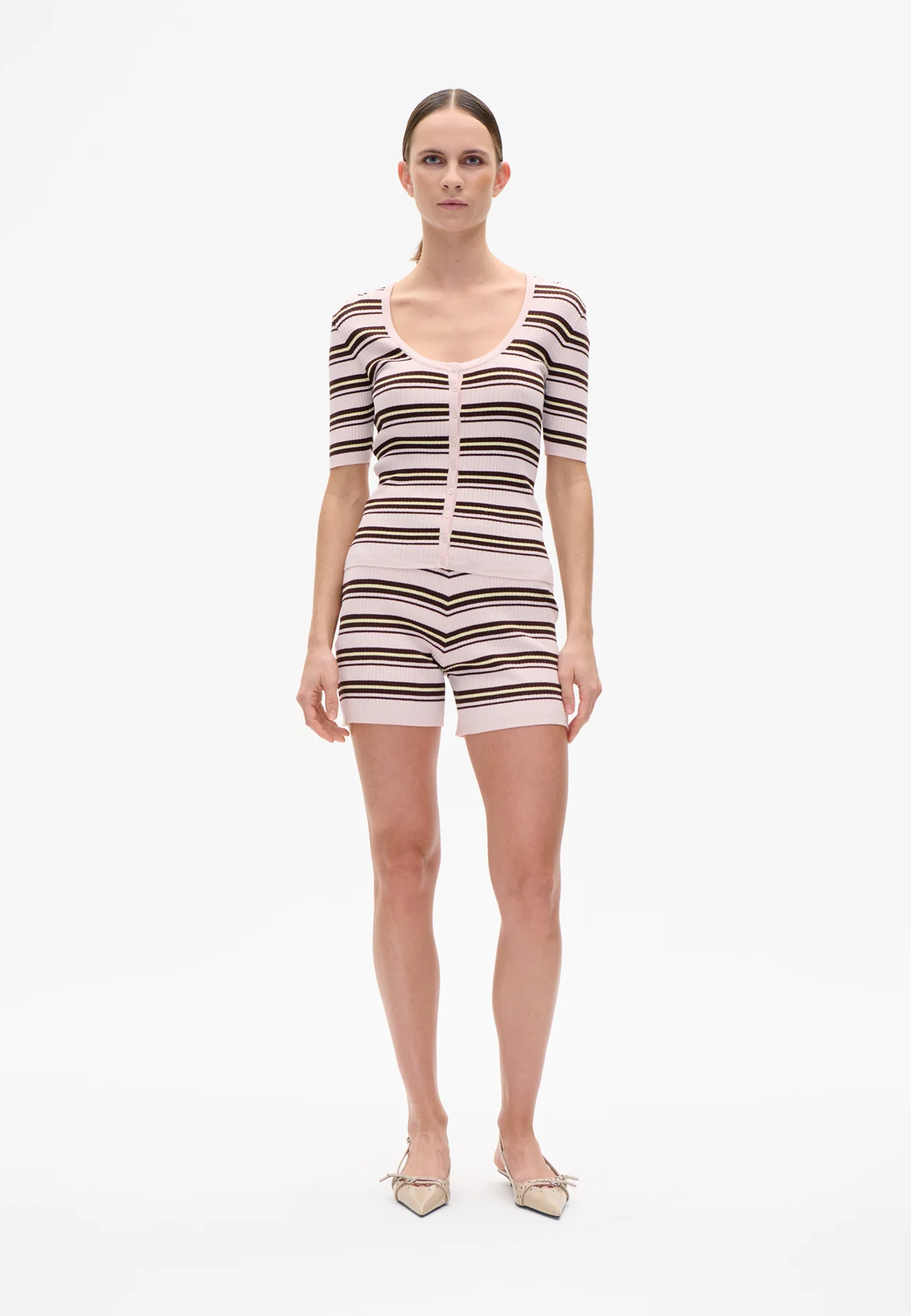 Calyn T-Shirt | Pastel Pink Stripe