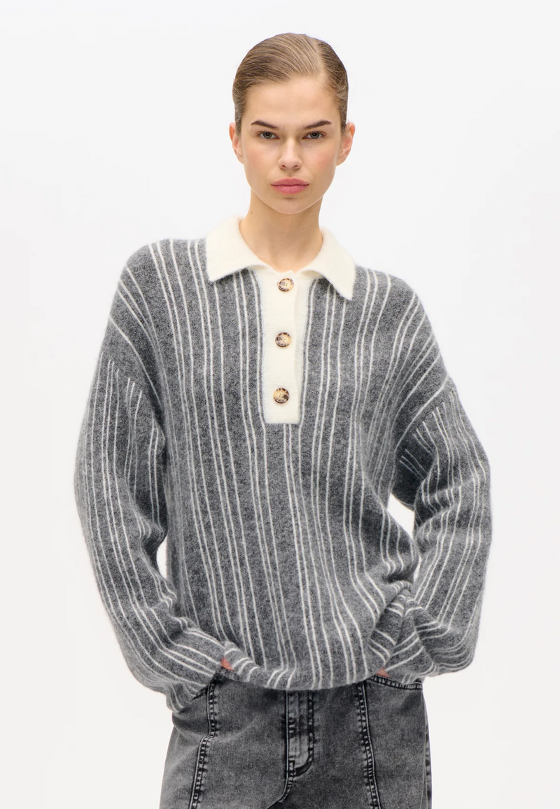 Carlota Strick Poloshirt | Thunder Grey Stripe