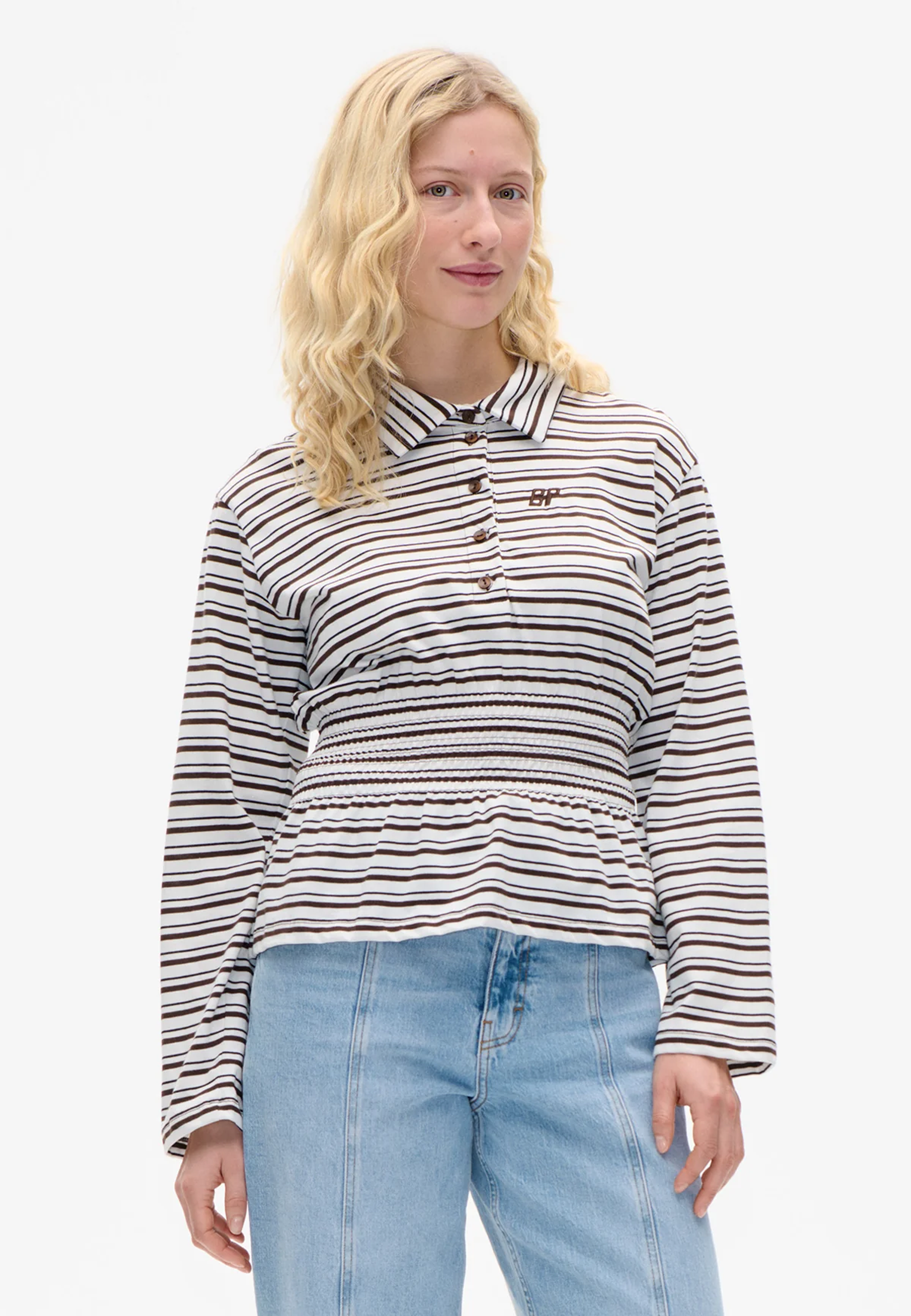 Josefin Tailliertes Poloshirt | Coffee Bean Stripe