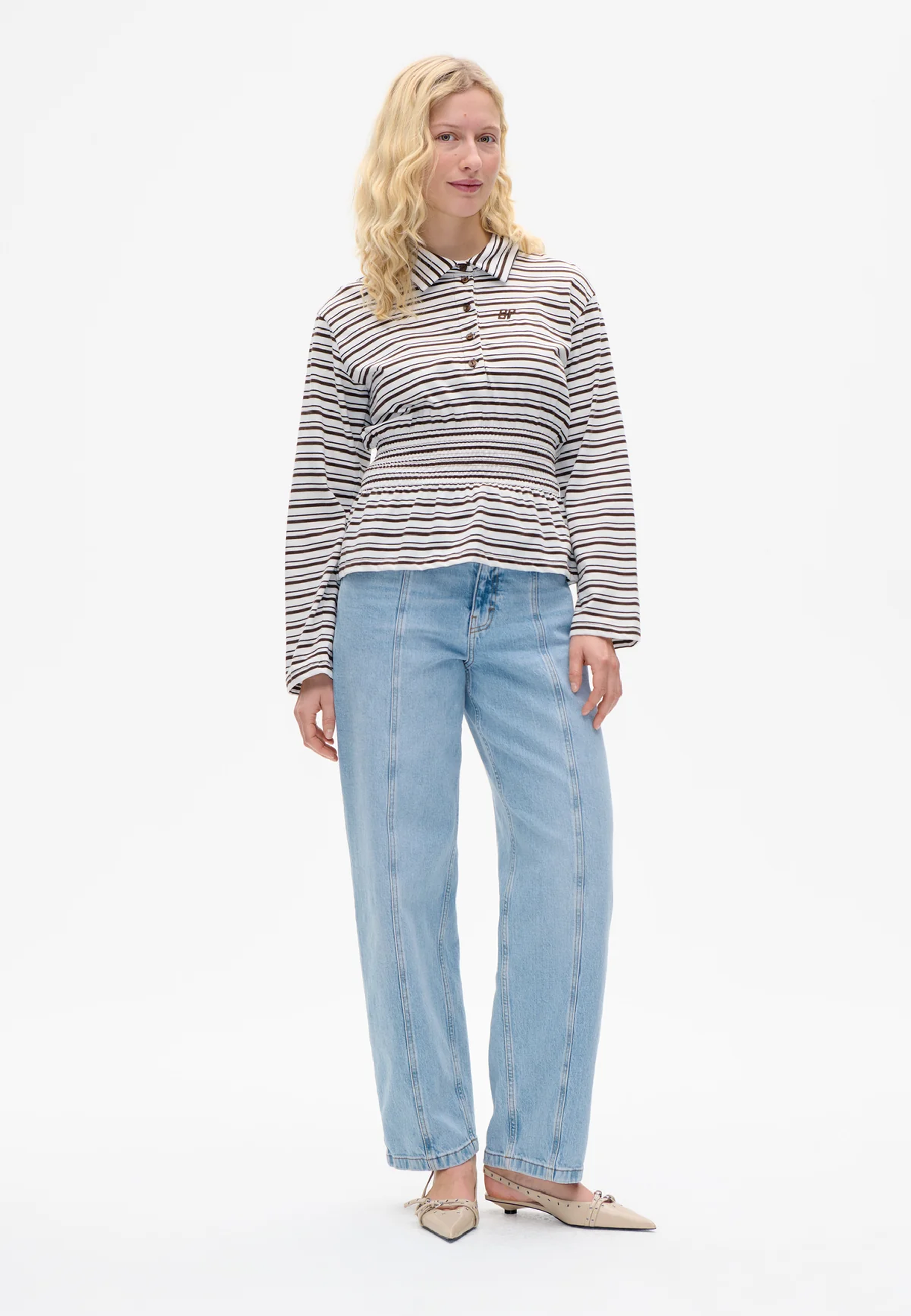 Josefin Tailliertes Poloshirt | Coffee Bean Stripe