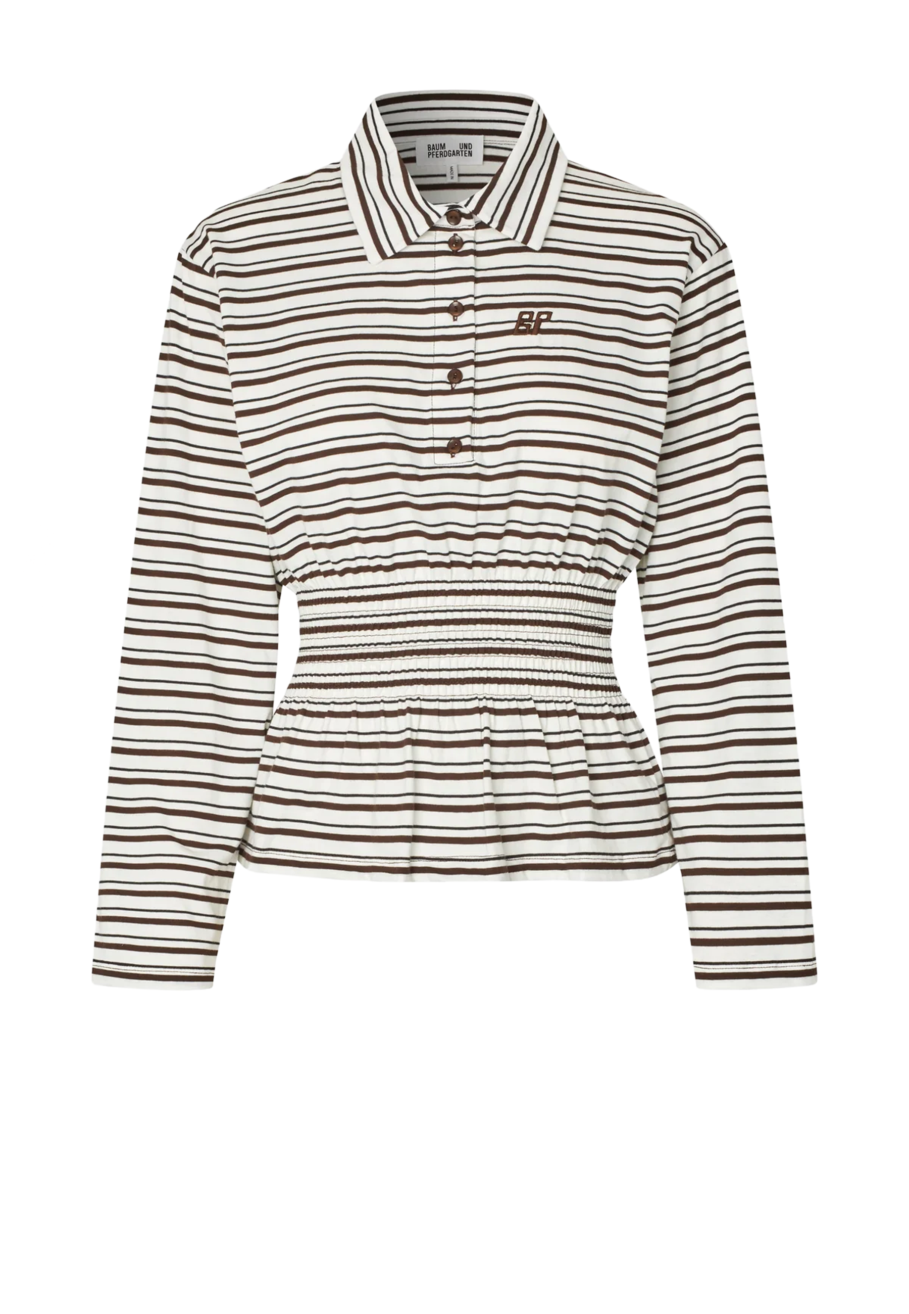 Josefin Tailliertes Poloshirt | Coffee Bean Stripe