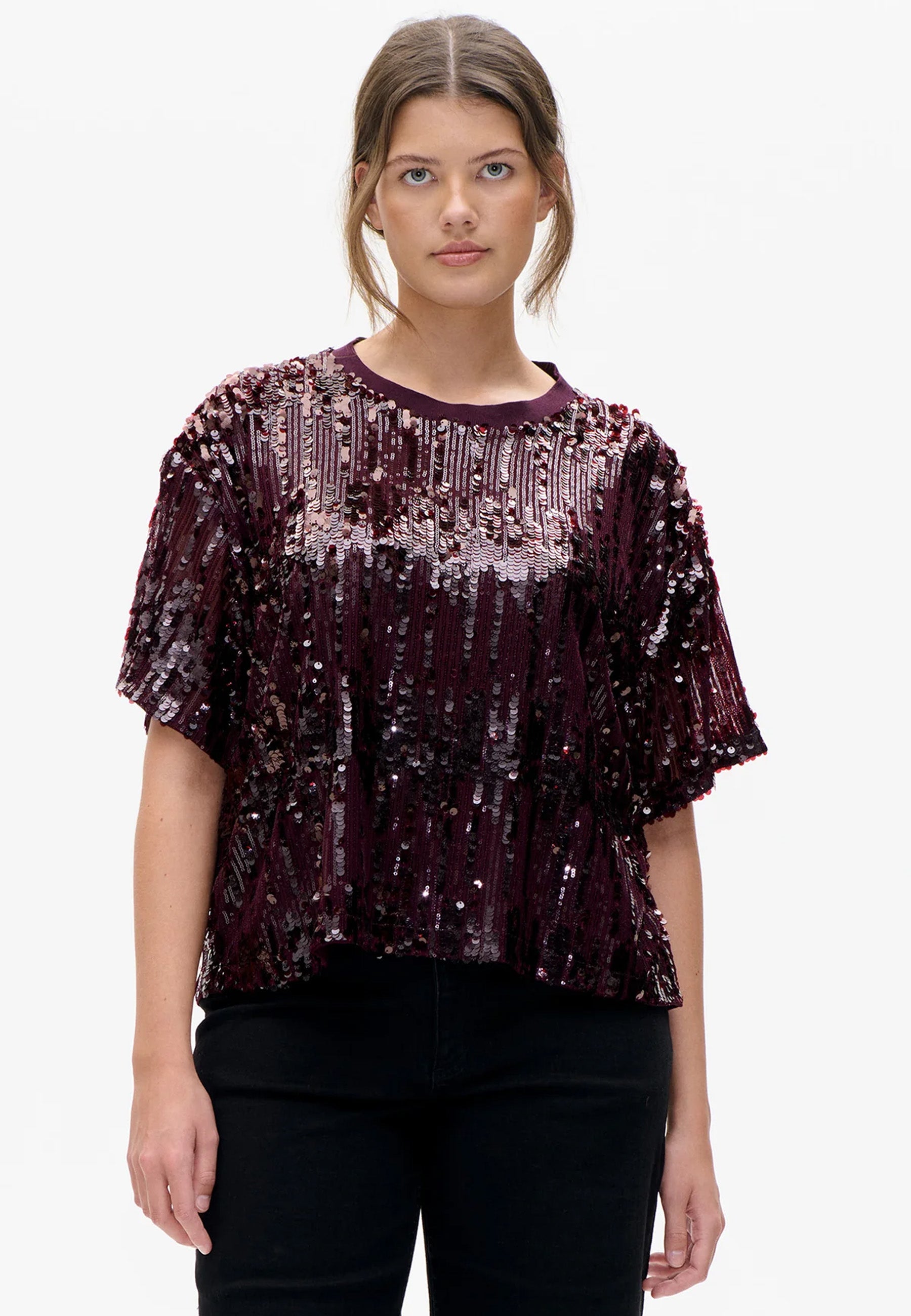 Juli Paillet T-shirt | Mørk Blommefarvet Perfekt