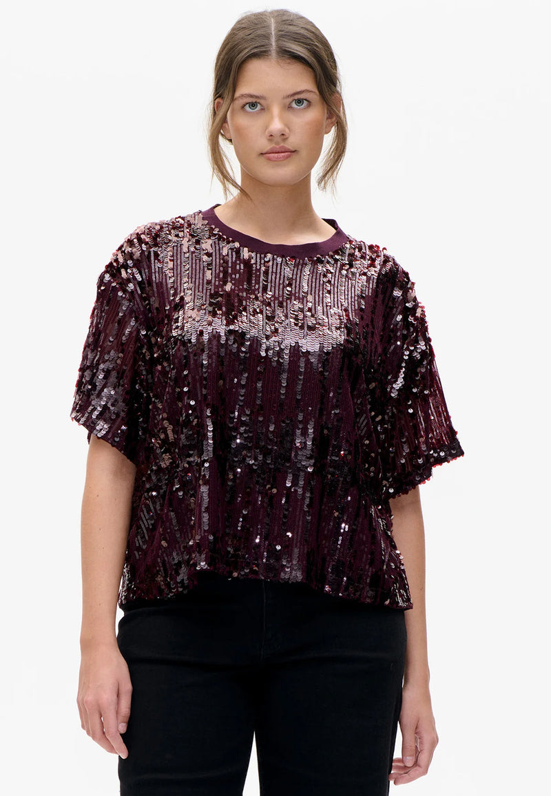 Juli Pailetten T-Shit | Dark Plum Perfect
