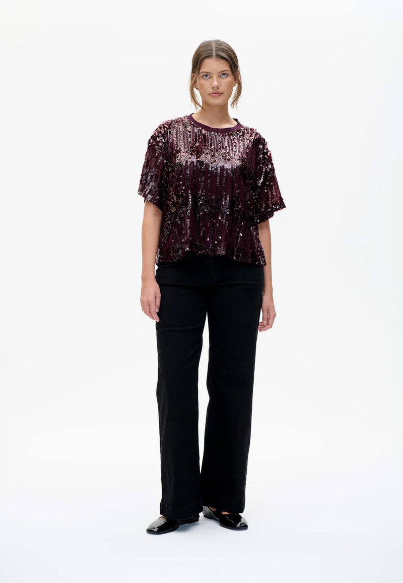 Juli Pailetten T-Shit | Dark Plum Perfect