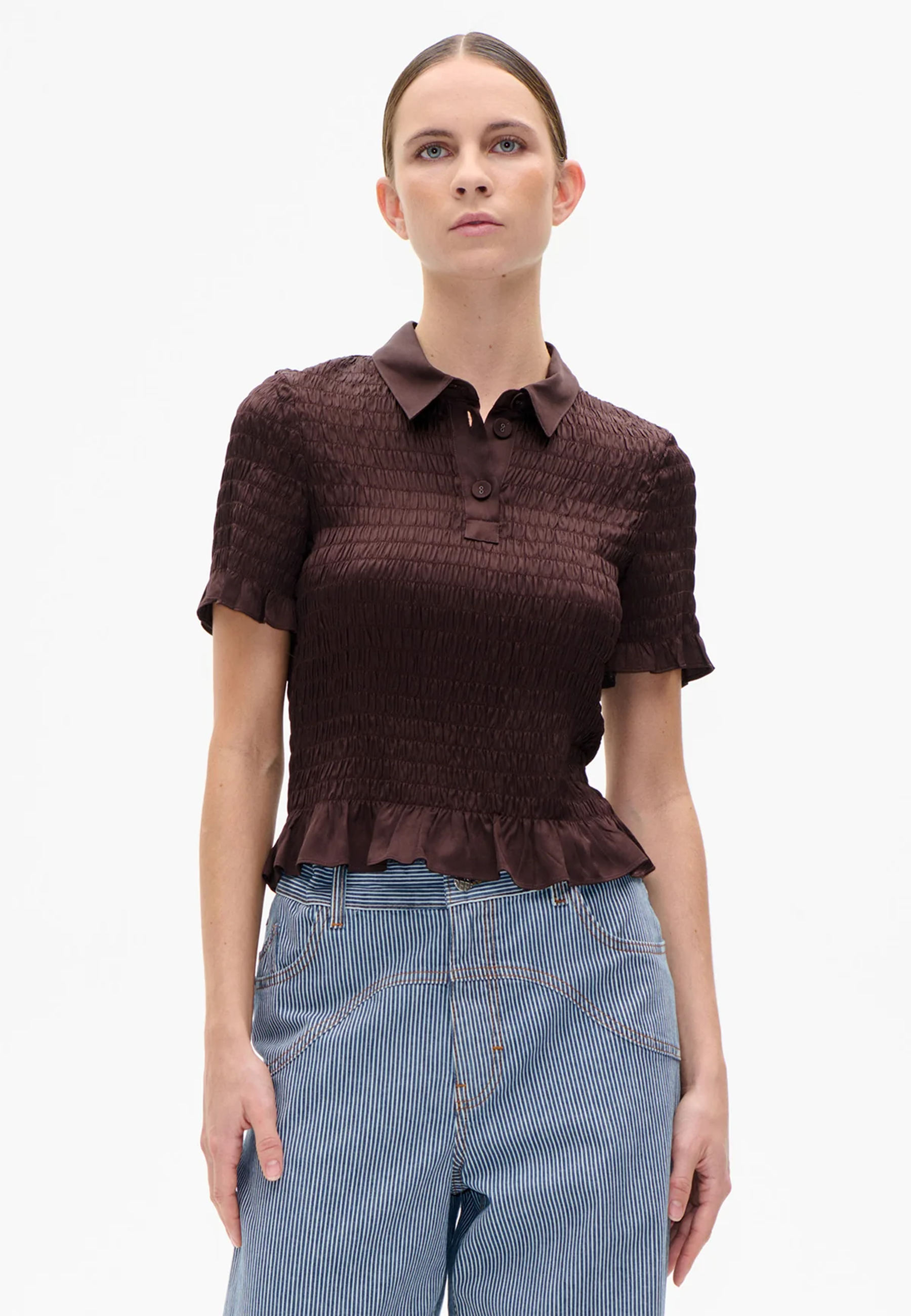 Myka Kurzarm Bluse | Coffee Bean Brown