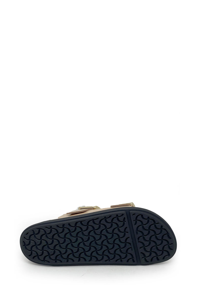 Arizona Droplet Buckle Pantolette | New Beige High Shine