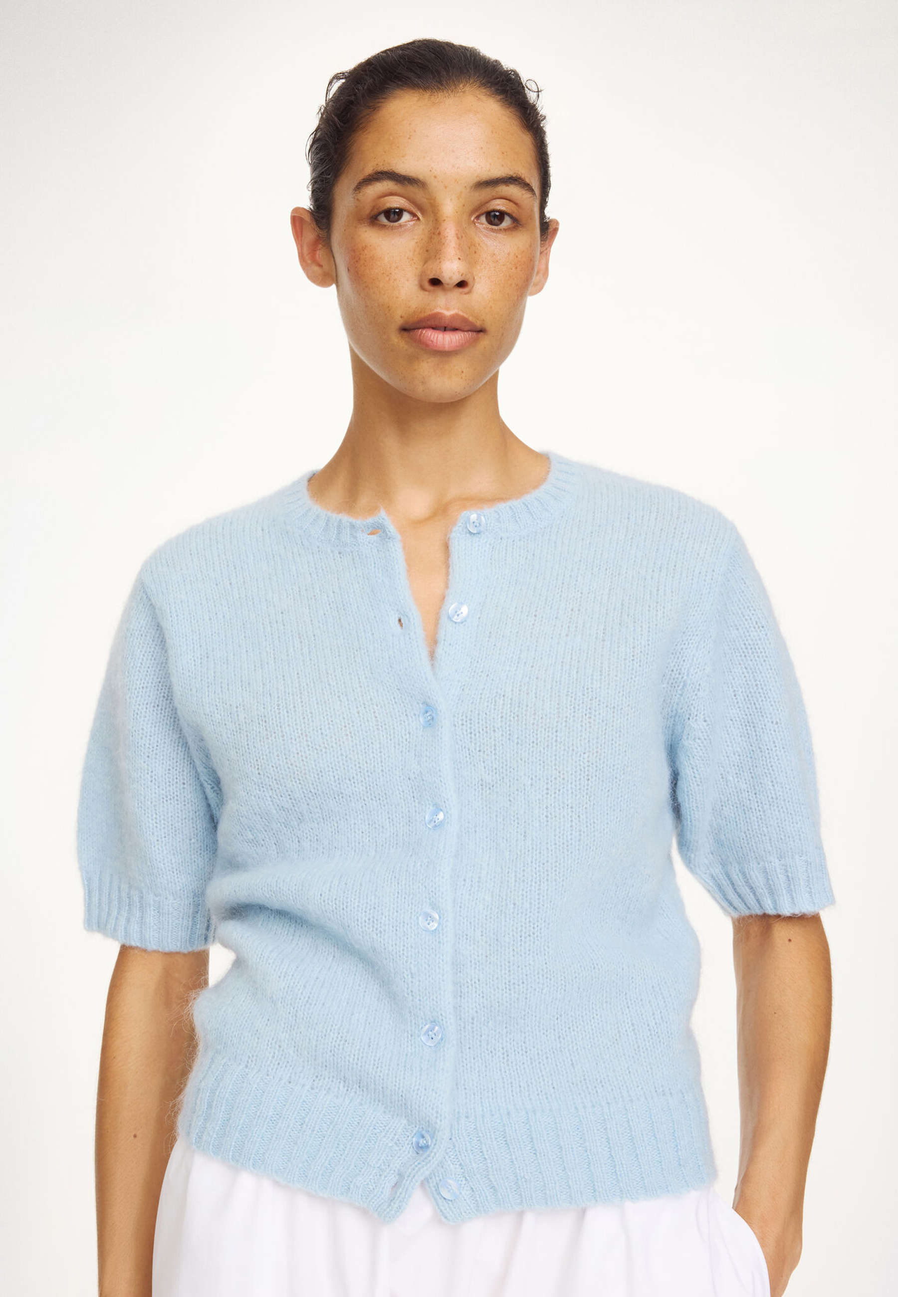 Myrtilla Kortærmet Cardigan | Drømmeblå