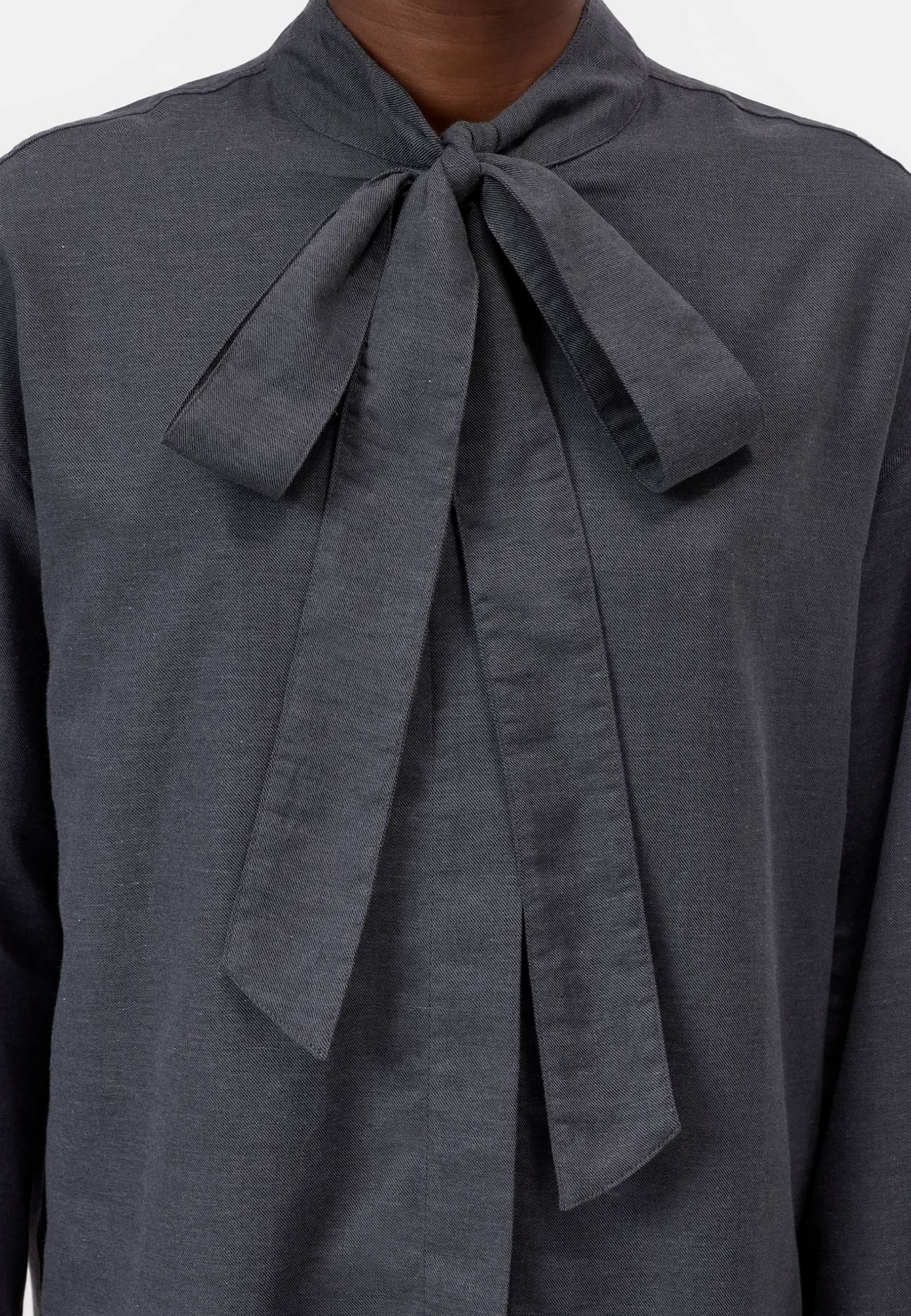 C94572 Bow Tie Bluse | Dark Grey Melange