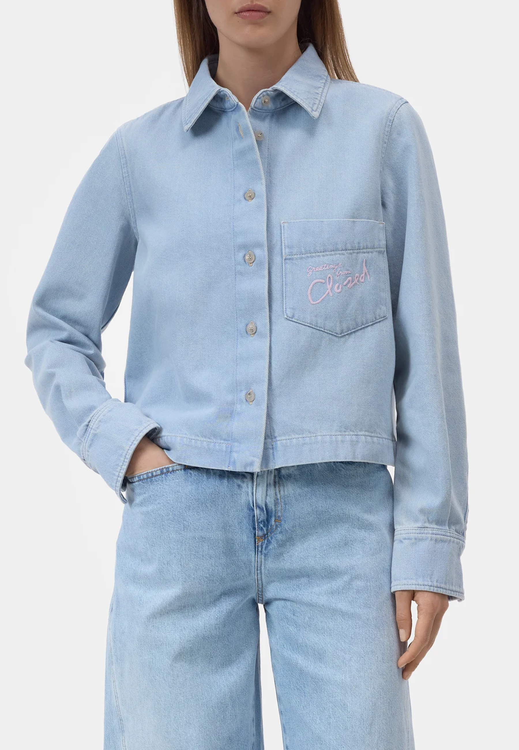 C94375 Beskåret klassisk bluse | Lyseblå