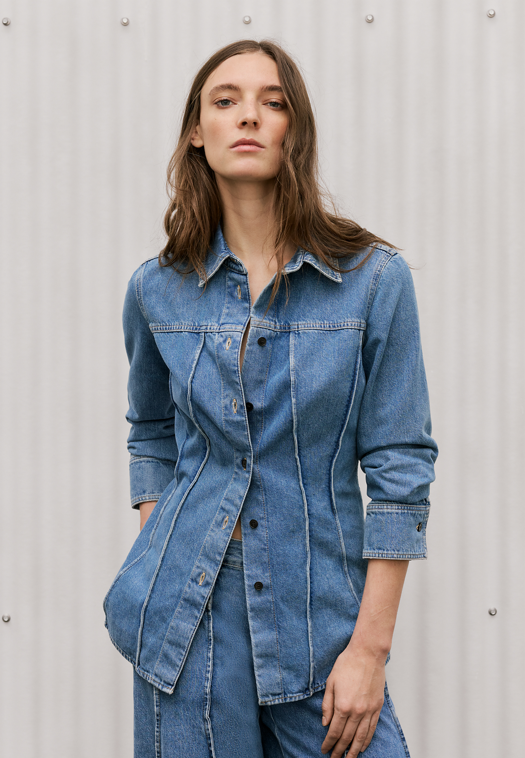 C94445 Seaming Bluse | Mid Blue