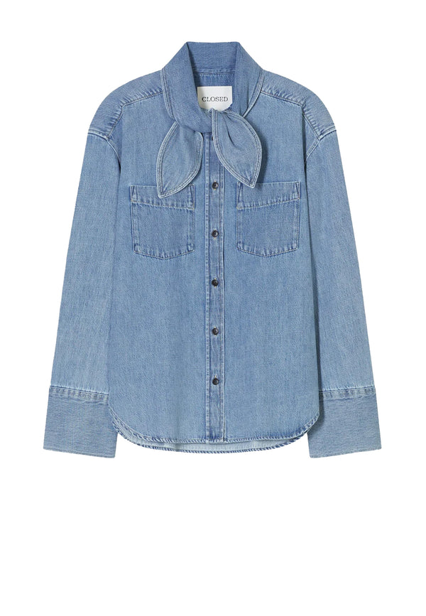 C94789 Scarf Denim Bluse | Light Blue