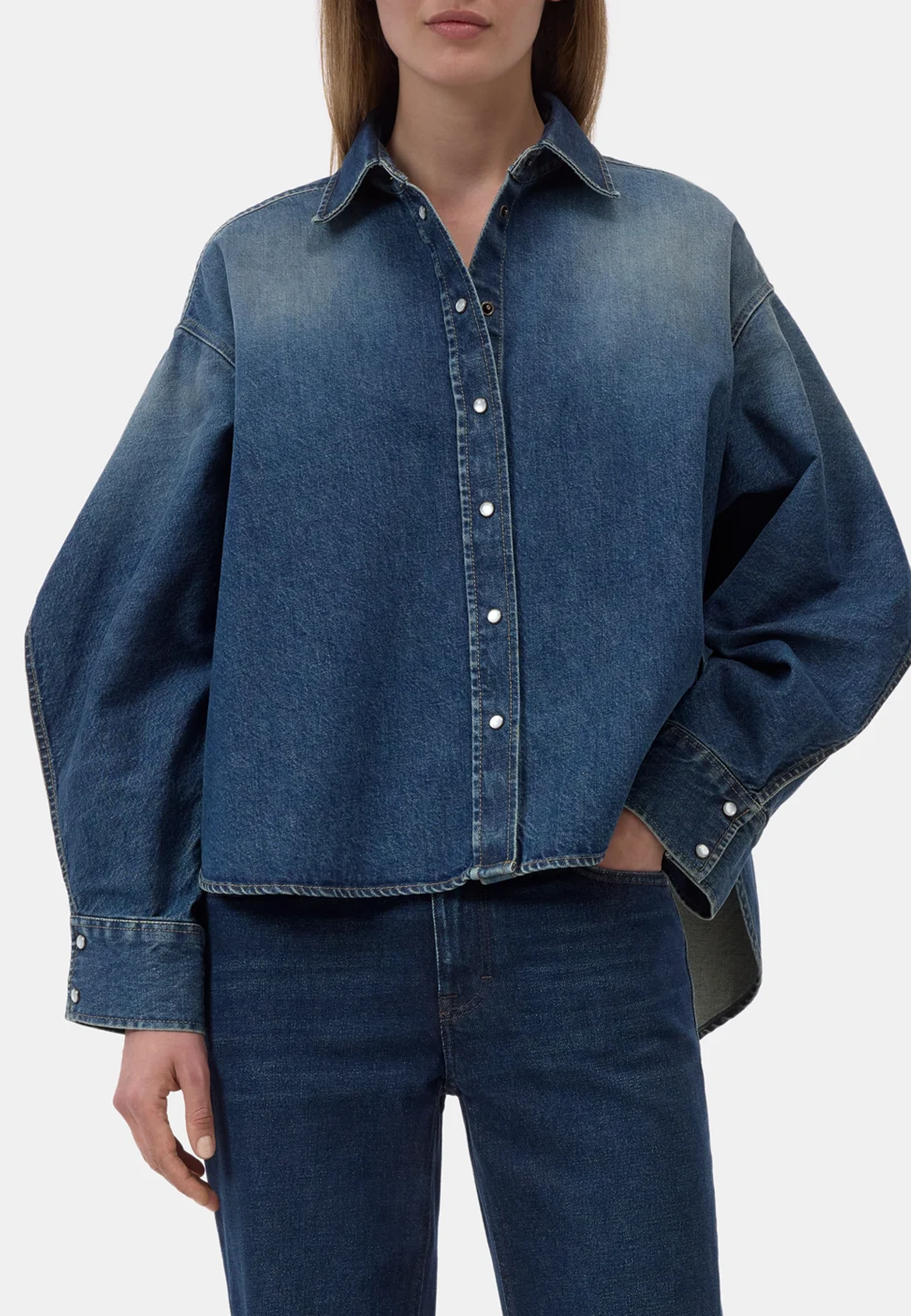 C94900 Overlay Detail Bluse | Dark Blue