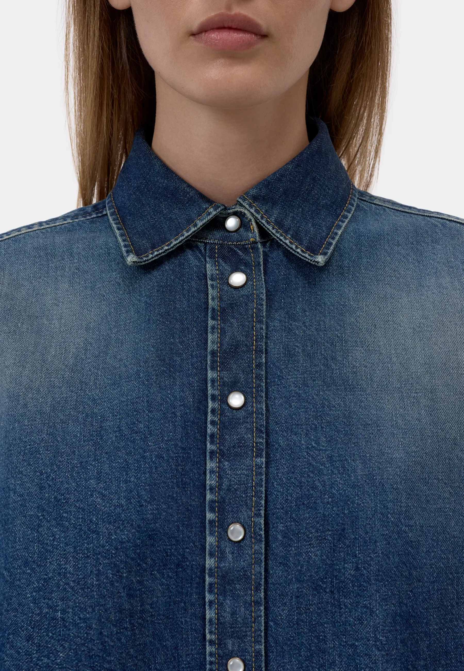 C94900 Overlay Detail Bluse | Dark Blue