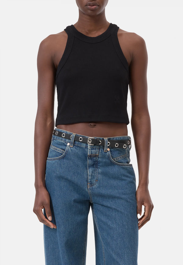 C95568 Cropped Racer Tank Top | Black