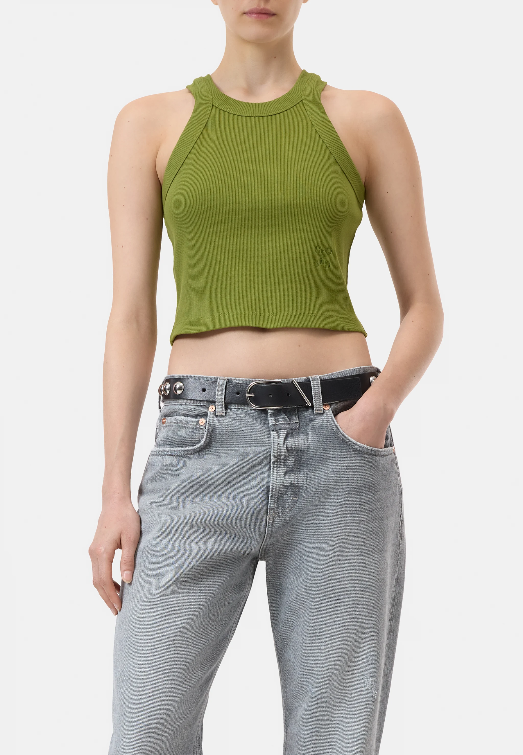 C95568 Cropped Racer Tank Top | Pistacchio Green