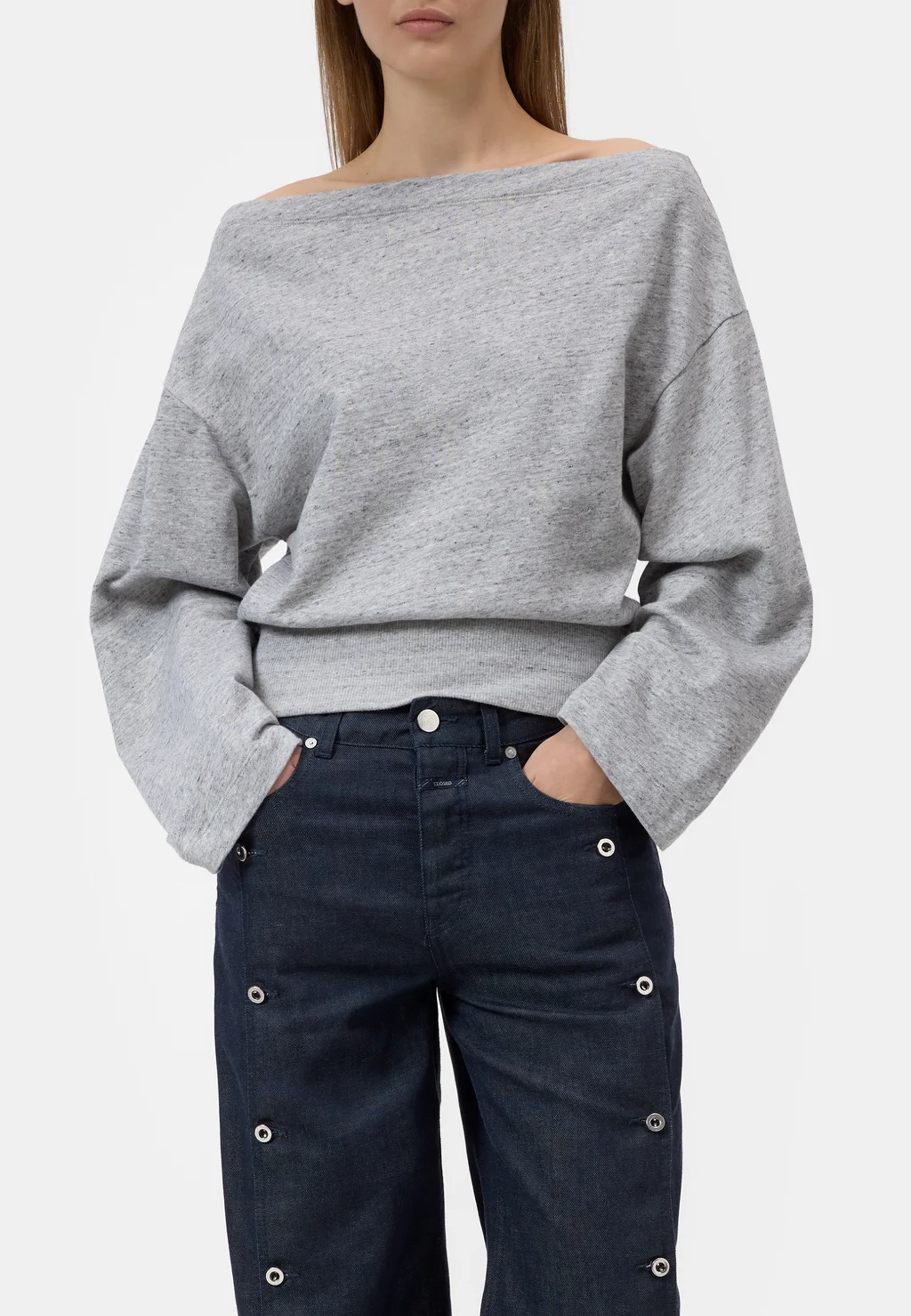 C95745 Off-Shoulder Sweatshirt | Light Grey Melange