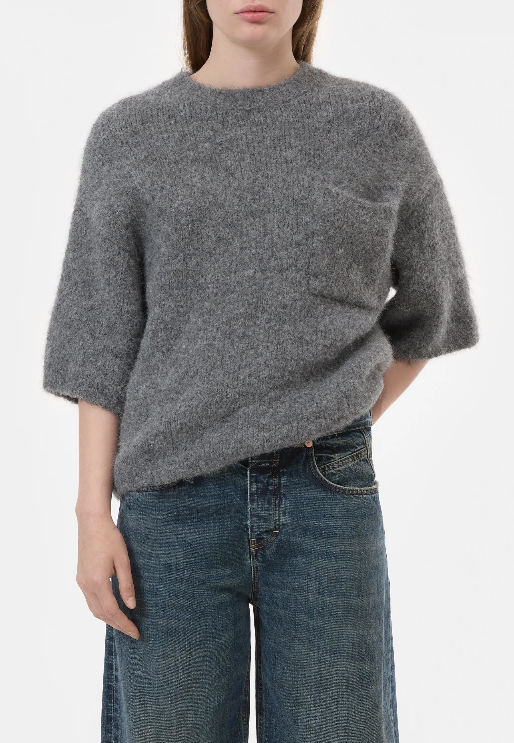 C96441 Kortærmet sweater | Mørkegrå melange