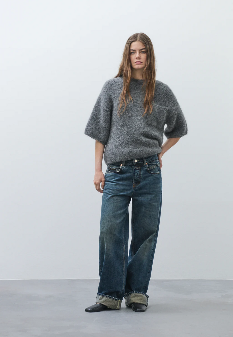 C96441 Kurzarm Pullover | Dark Grey Melange