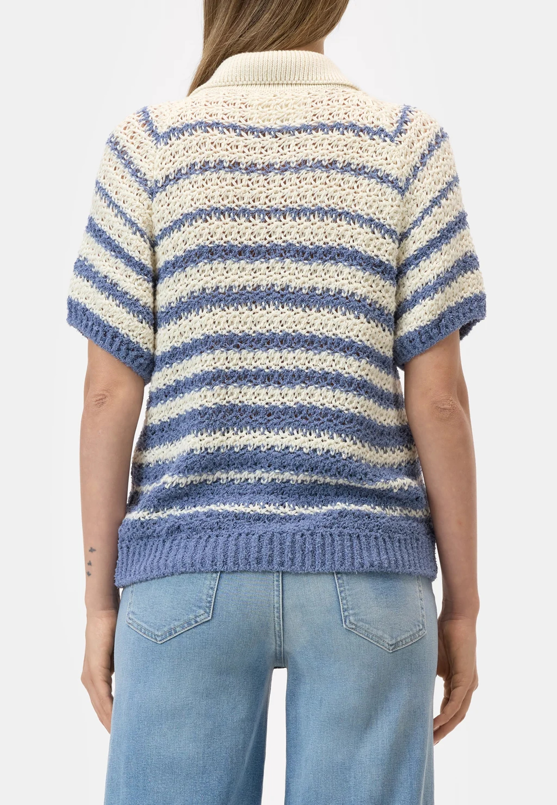 C96740 Short Sleeve Polo Cardigan | Stone Blue