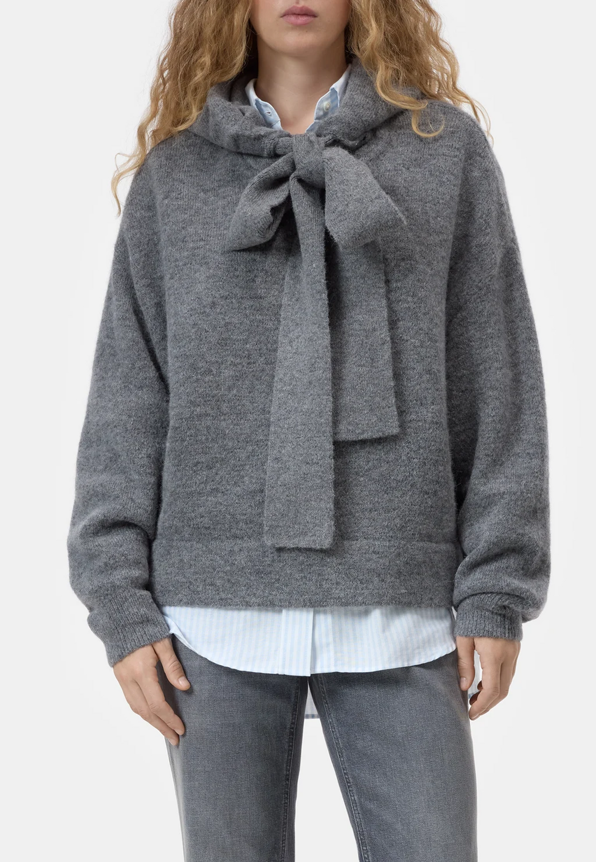 C96922 Bow Tie Hoodie Pullover | Dark Grey Melange