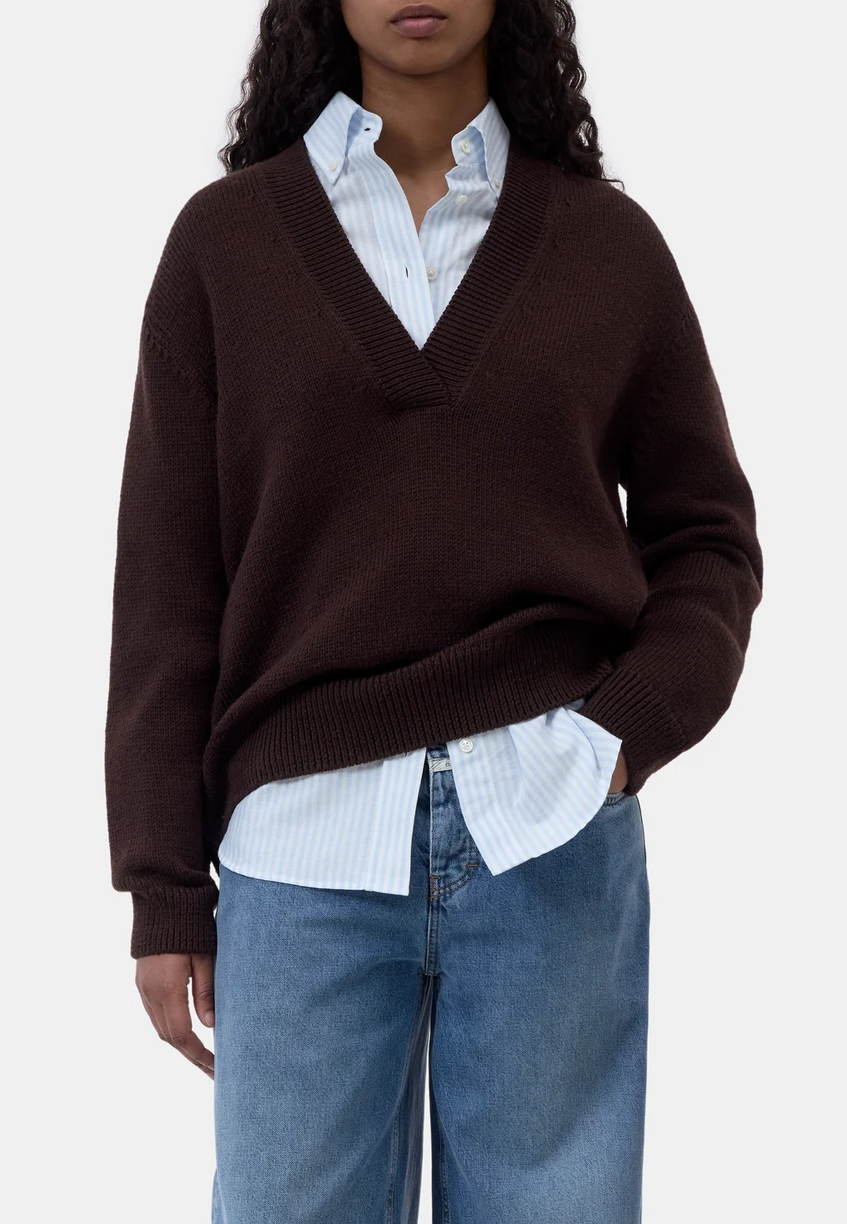 C96940 V-Neck Longsleeve | Cinder Brown
