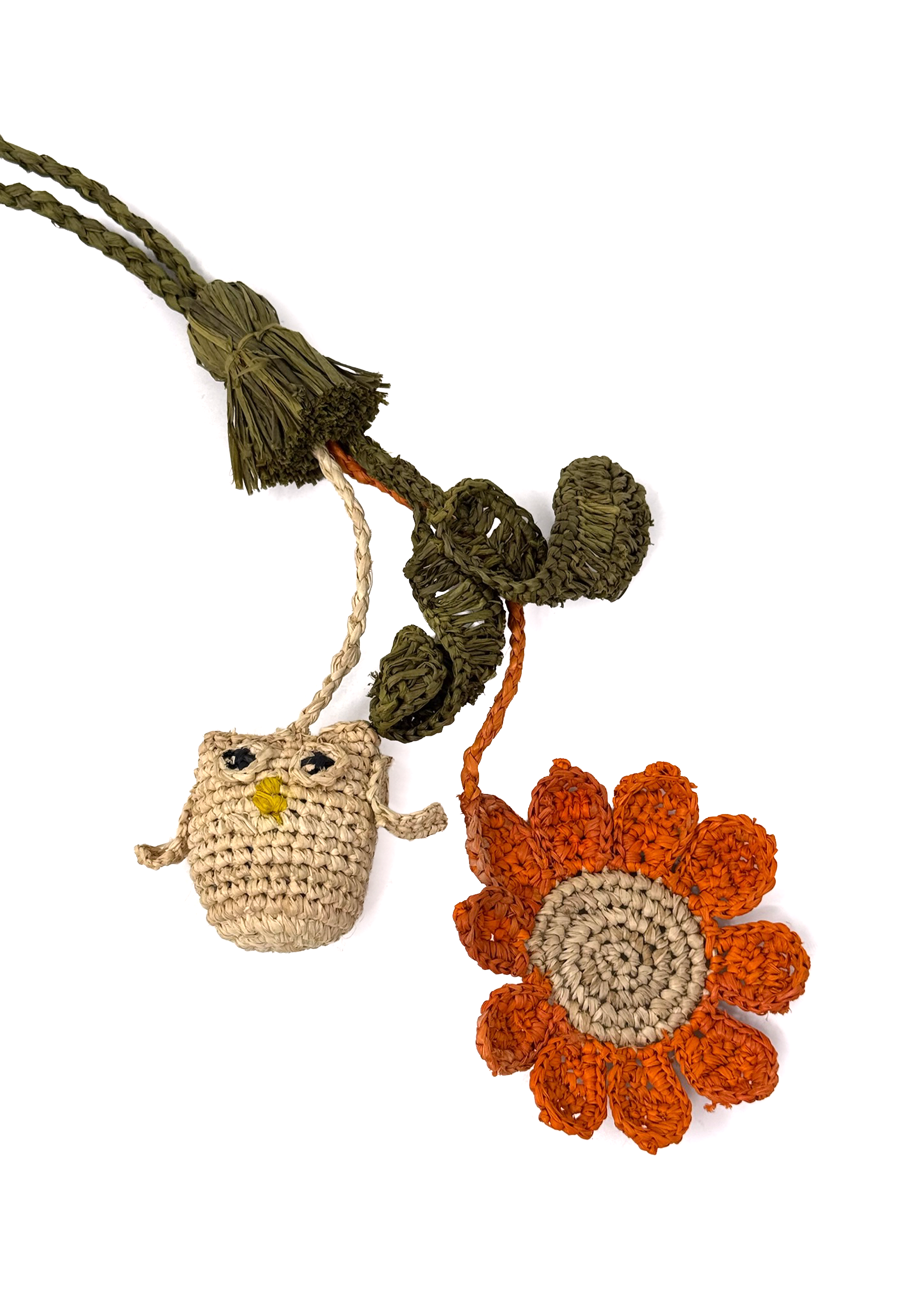 Raffia Bag Charm | White Owl