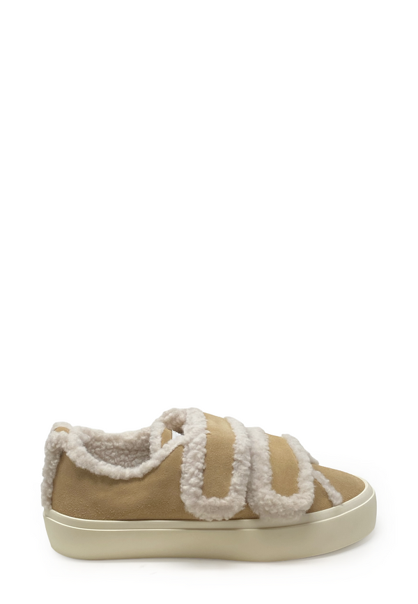 Shearling Low Velcro Klett Sneaker | Beige